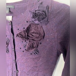 Banana Republic Women's Deep Purple Merino Rosette Cardigan